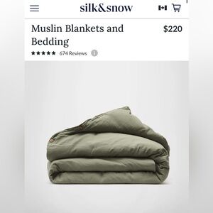 $248.60 New Silk&Snow 100% Cotton Muslin Duvet Cover, Eucalyptus, Queen